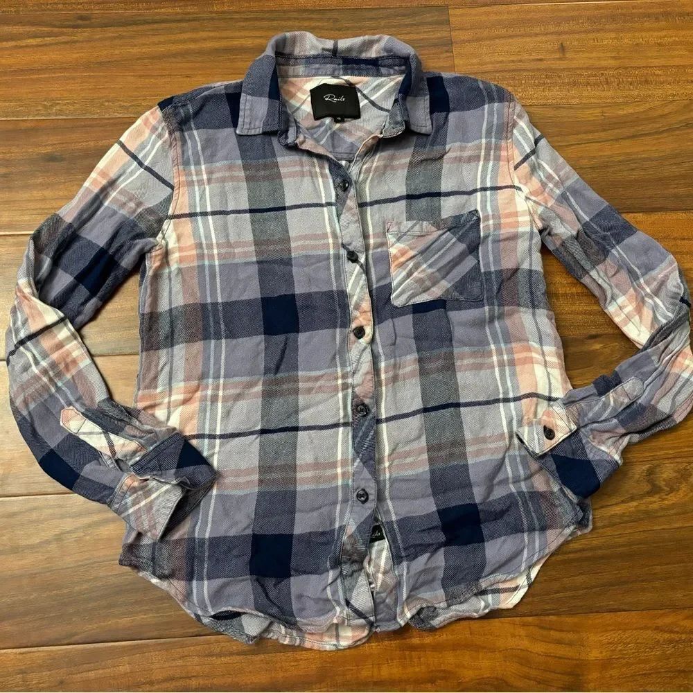 Rails purple/blue/white/pink plaid flannel button down shirt